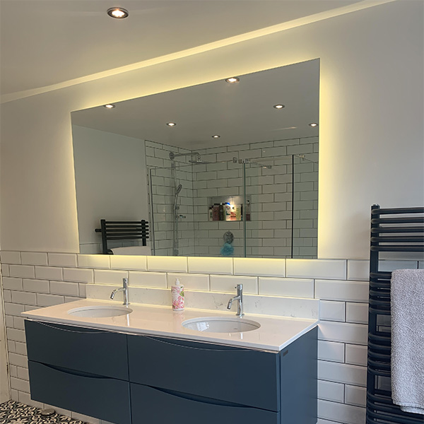 900mm H x 1600mm W Backlit Mirror with 3000k Warm LEDS.