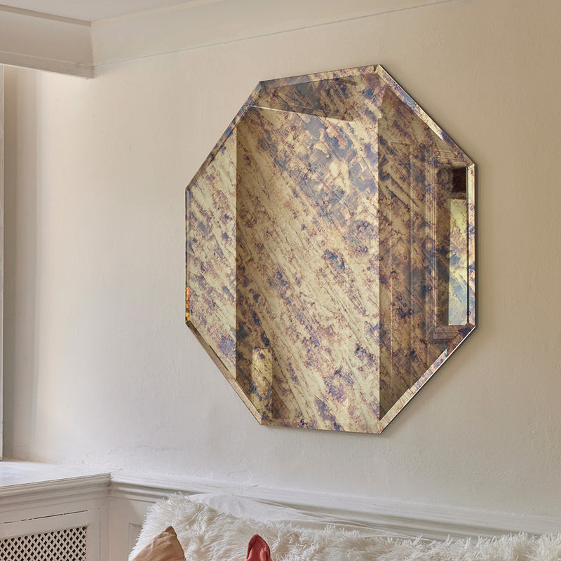 Italian smoked glass hexagonal mirror with a bevelled edge finish