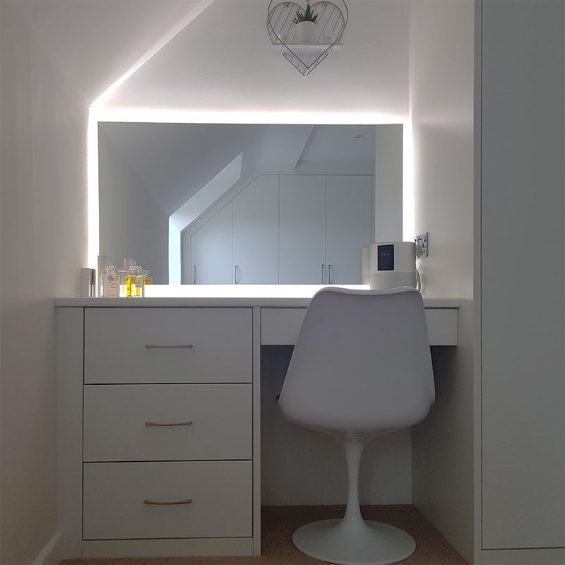 Edge-lit bedroom vanity mirror - picture perfect makeup lighting