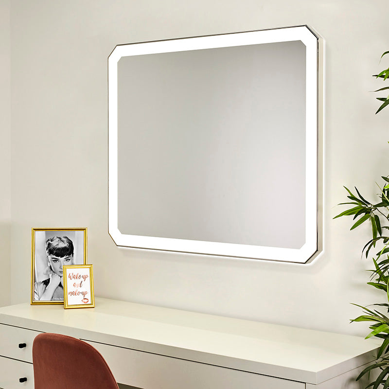 Bedroom or Bathroom, Polished Stainless steel frame Octagonal Mirror.