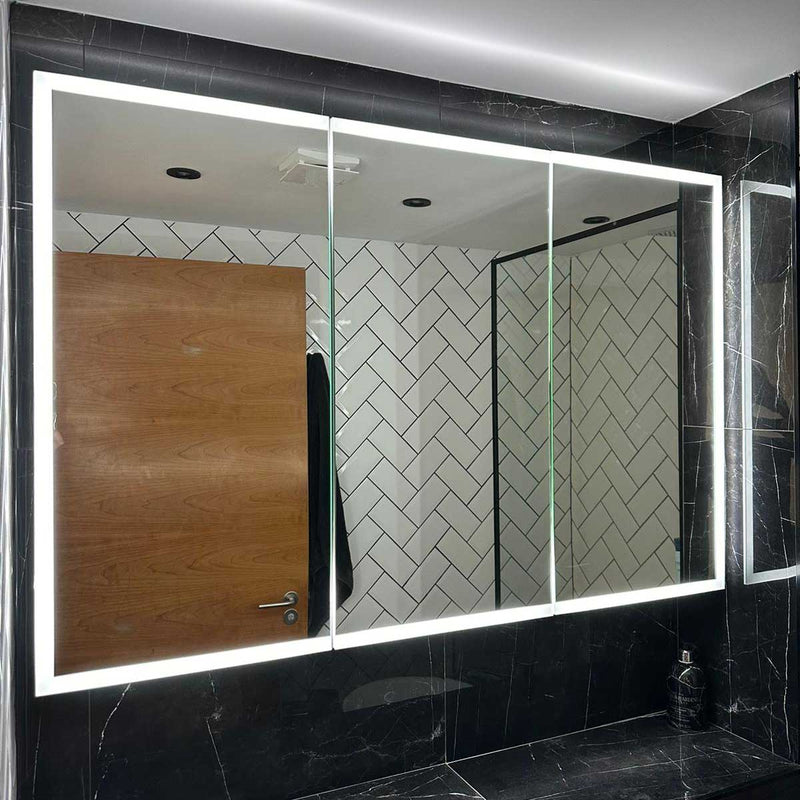 Made-to-measure edge-lit bathroom cabinet