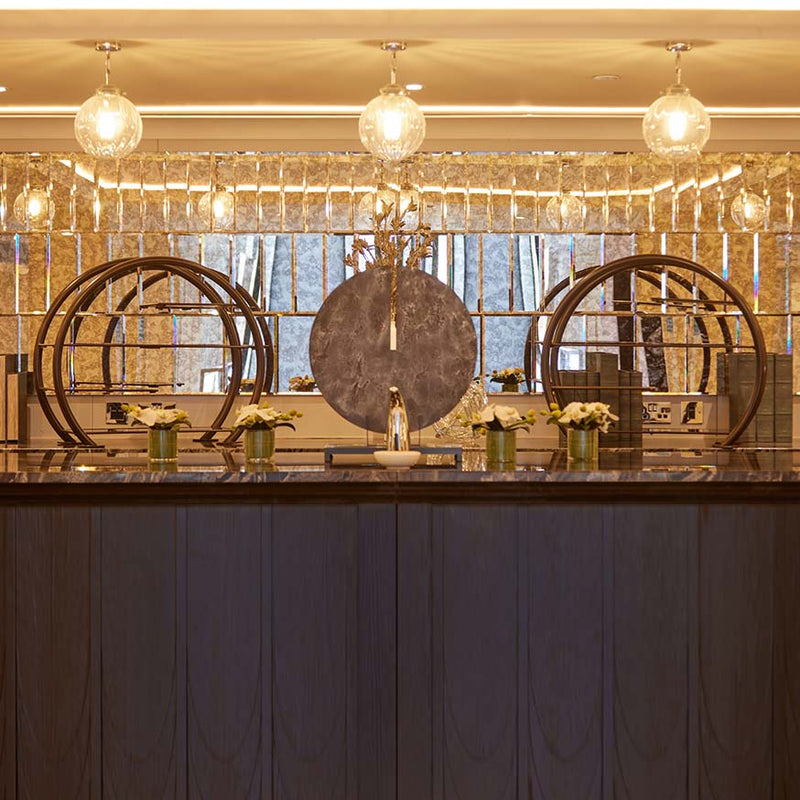 Our Italian Blue Antique tiles add decorative flair to the bar