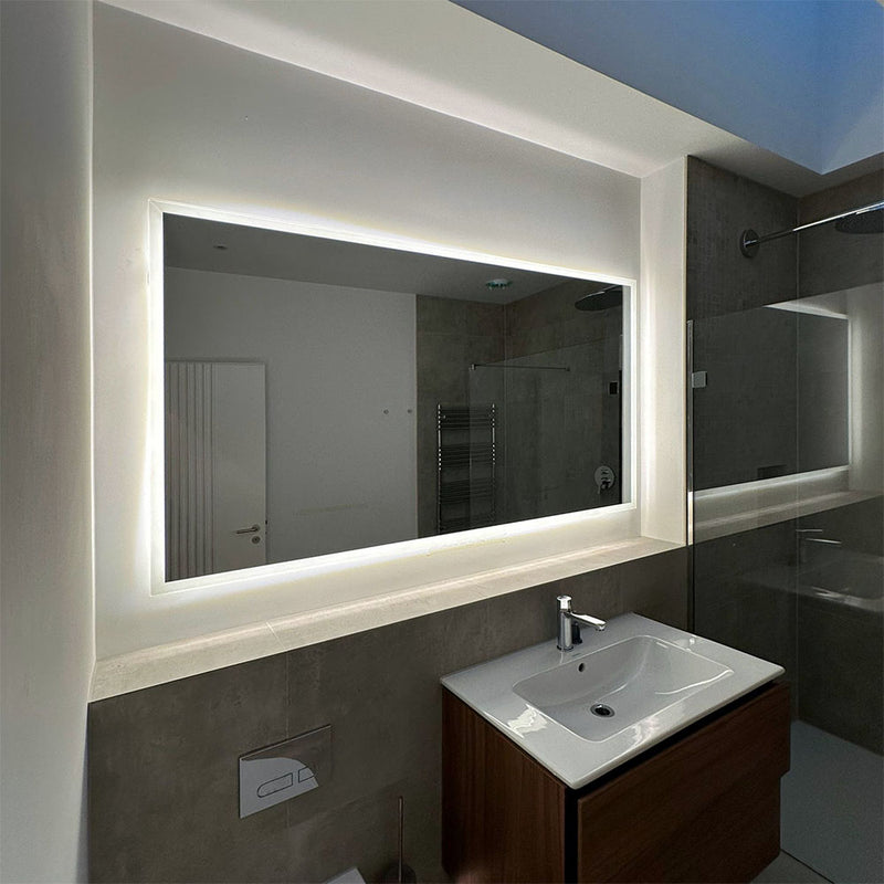 Extra large edge-lit bathroom mirror creates an instant wow-factor