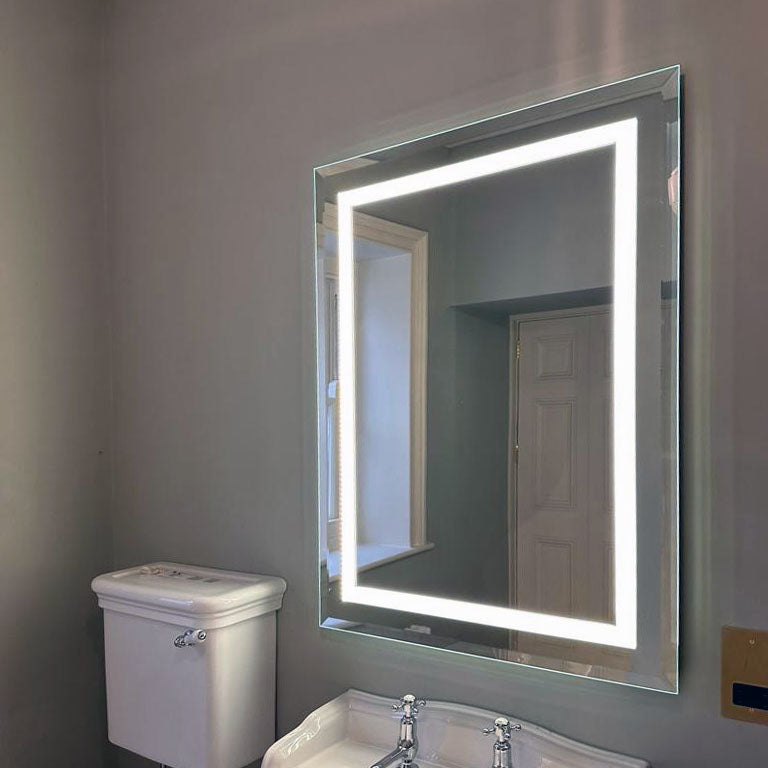 Portrait bevelled edge mirror with 30mm LED bar