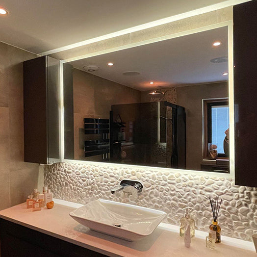Retrofitted with Philips Hue LED technology, this mirror really pops.