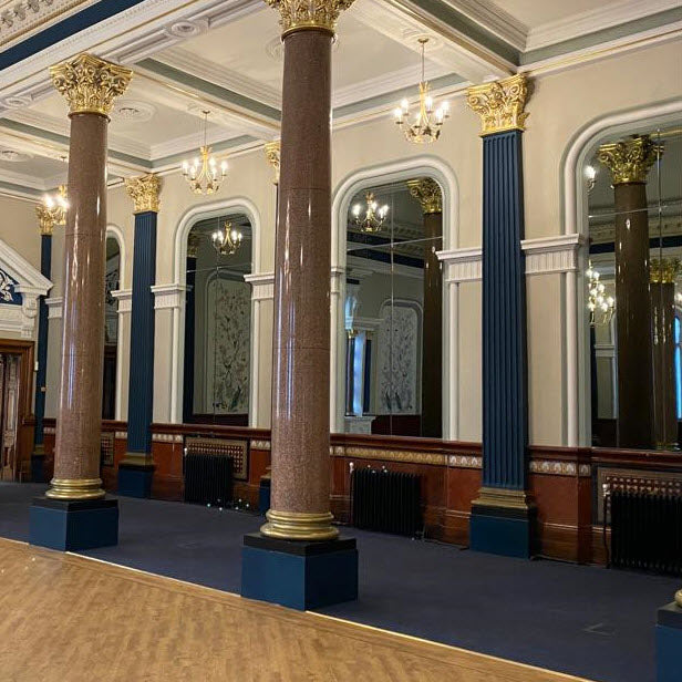 4 giant quad split silver arched top mirrors at the Parr Bank Hotel, Warrington