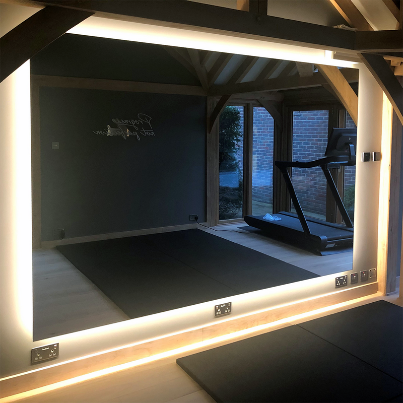 Very large backlit home gym mirror