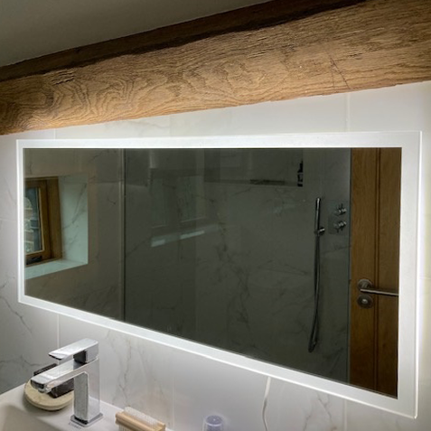 A gorgeous edge-lit mirror with our super bright 50mm frosting