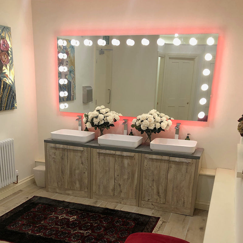 Large Hollywood mirror with RGB colour-changing backlighting