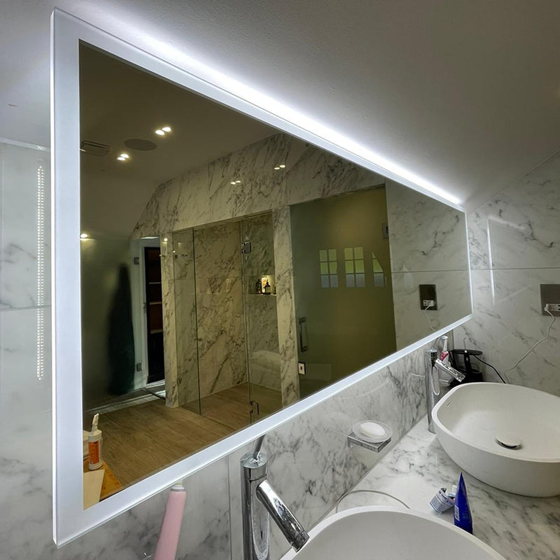 Large, landscape edge-lit bathroom mirror