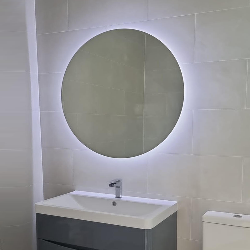 Circular backlit mirror with CCT dual white lighting