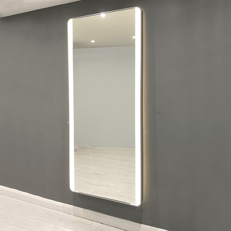 Amazing full-length mirror with parallel LED side panels and metal frame