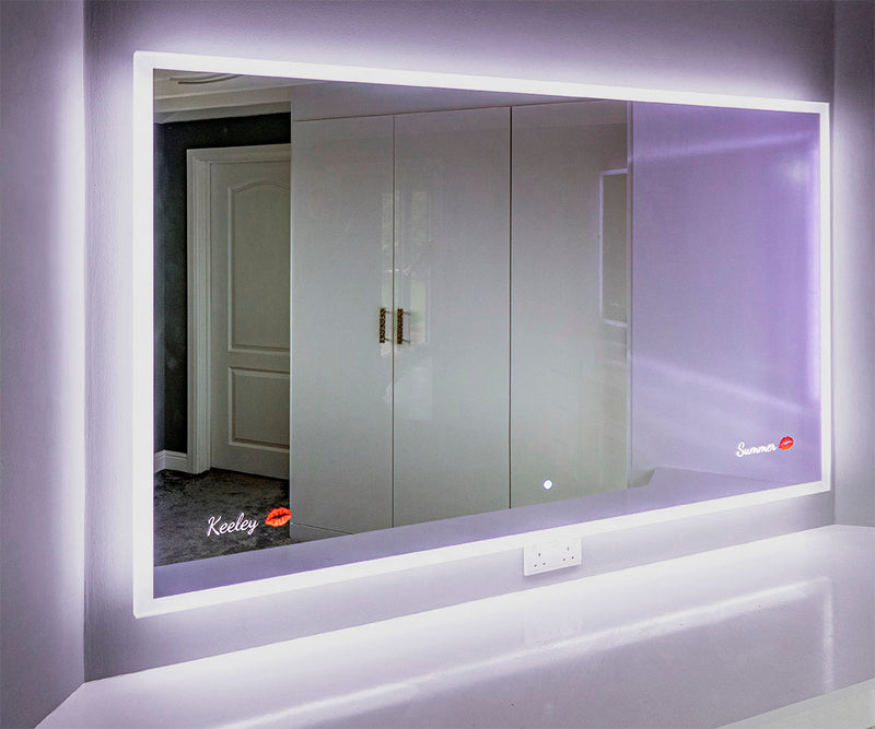 Red lips engraving and stylish Edge-lit lighting. 1700mm W x 1040mm H.