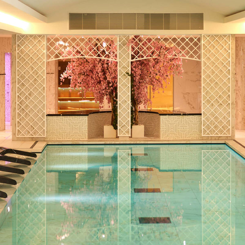 White acrylic trellis custom made for the indoor pool area