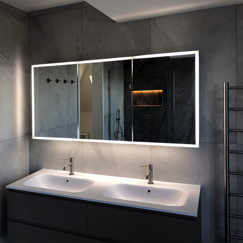Large edge-lit bathroom cabinet perfectly finishes of this beautiful bathroom