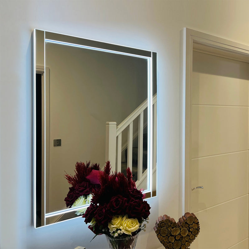 Exquisitely edge-lit and featuring a tessellated mirror-frame design.