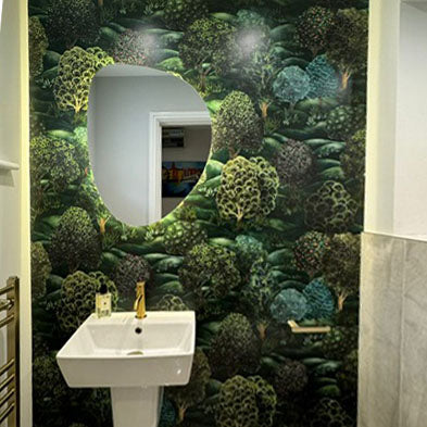 Our Chesil pebble mirror perfectly finishes this vibrant bathroom