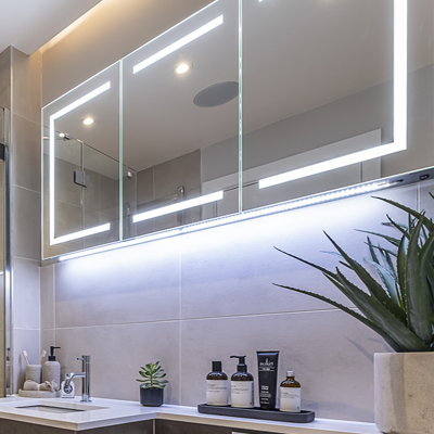 Beautifully bespoke 3-door cabinet with a 20mm frosted bar light formattion