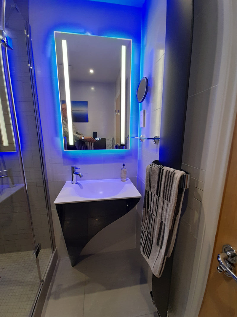 Bar mirror with backlighting