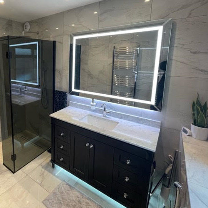 Large bevelled edge bathroom mirror