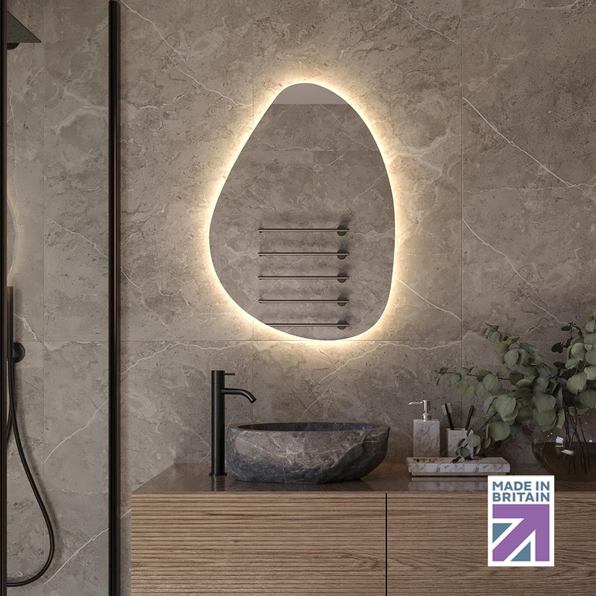 Budleigh Slim Backlit Pebble Mirror