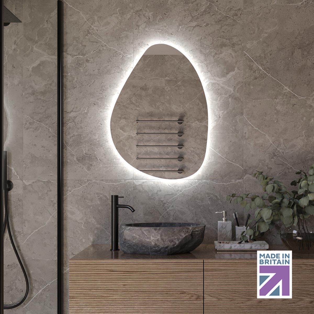 Budleigh Slim Backlit Pebble Mirror