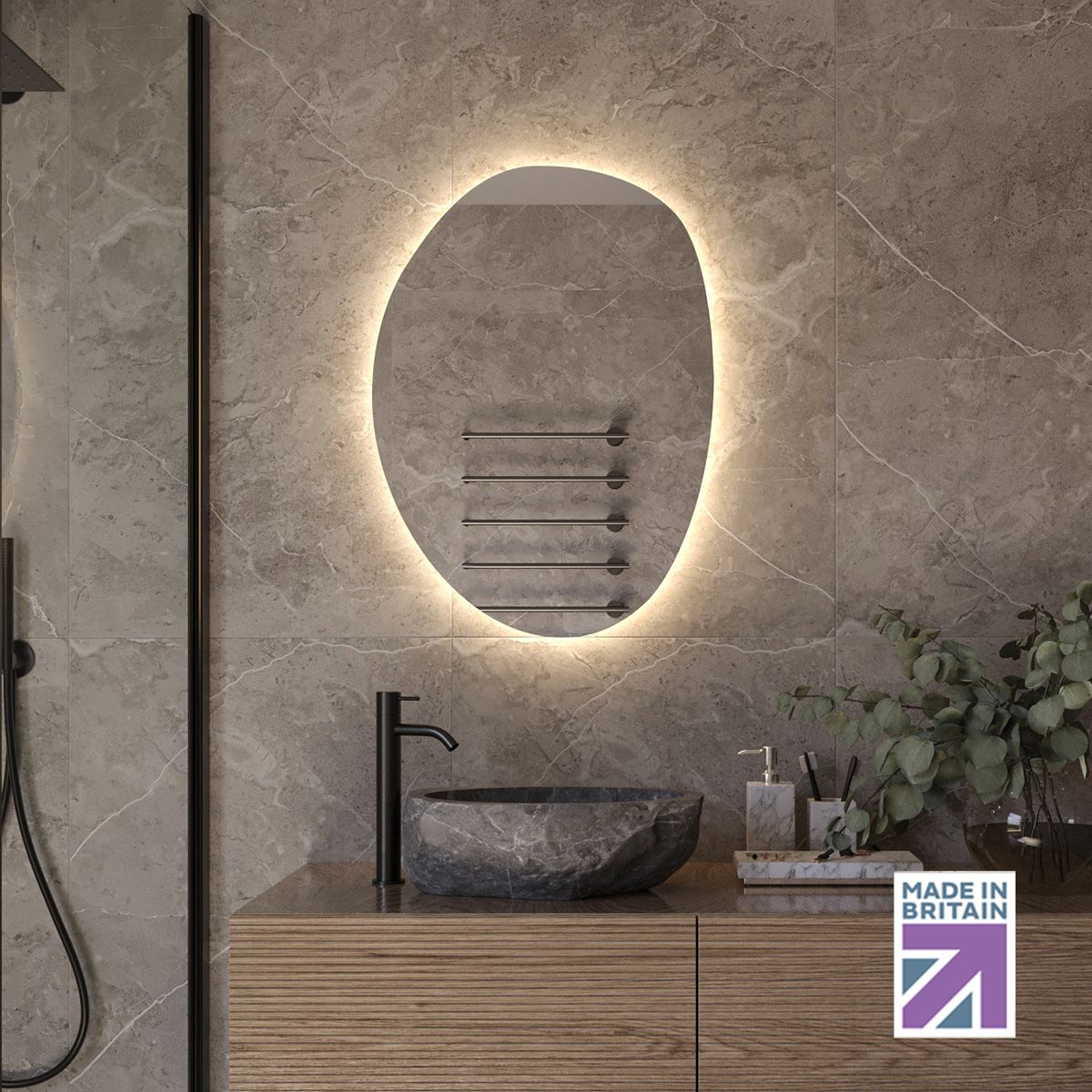 Chesil Slim Backlit Pebble Mirror