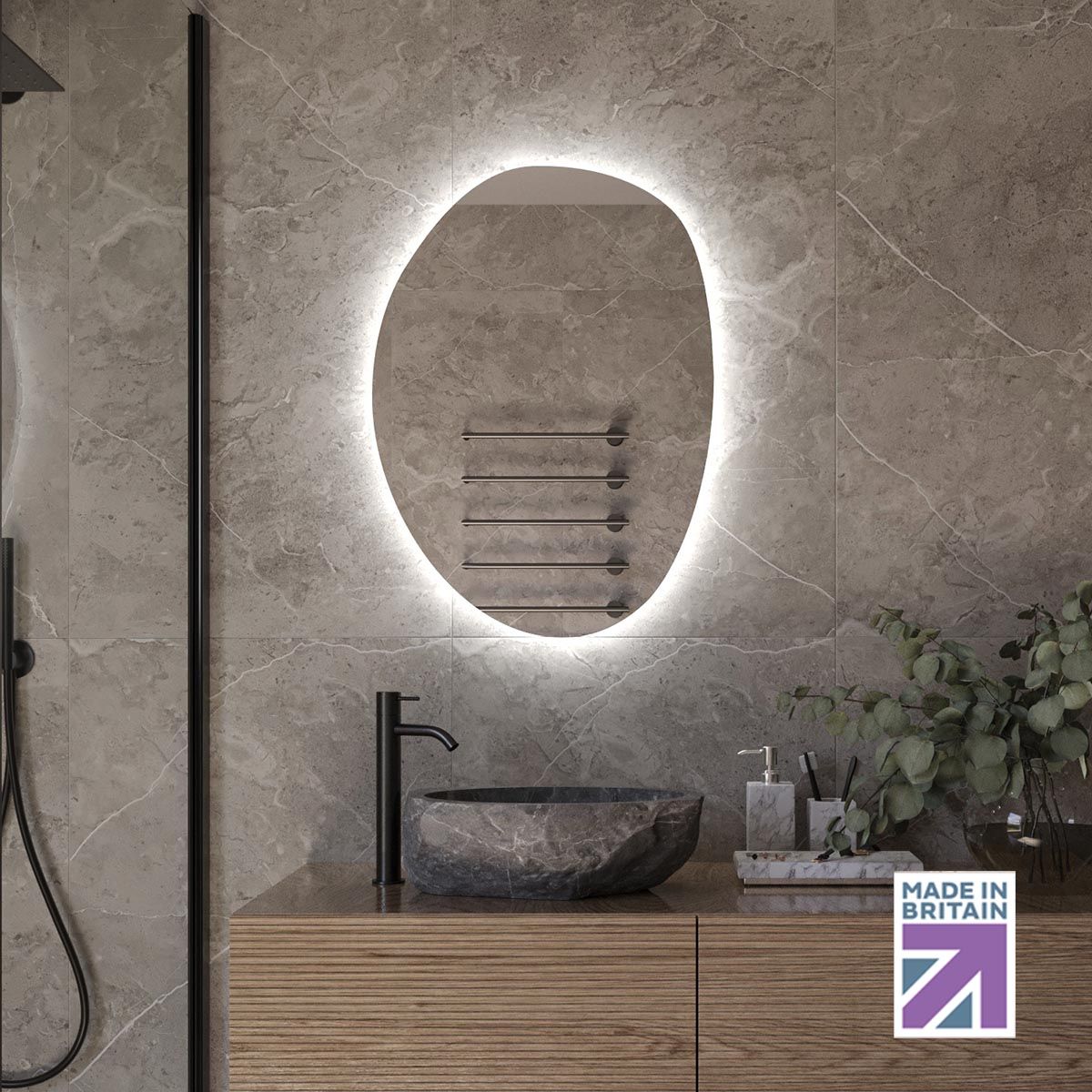 Chesil Slim Backlit Pebble Mirror