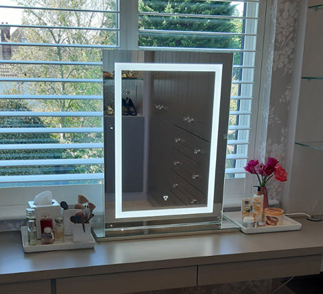 Frosted Bar style Vanity mirror with mirrored base and side panelling