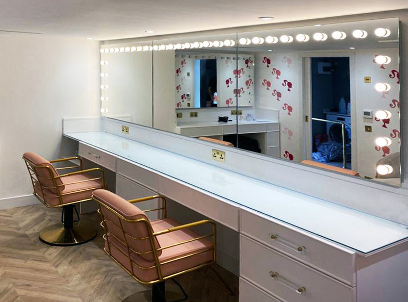 A triptych of mirrors that link together & use a single power source and dImmer