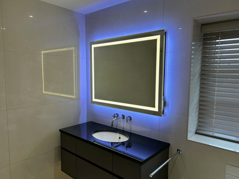 Bevelled Backlit mirror with internal bar front lighting