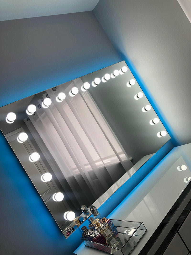 Large Hollywood Mirror with blue ambient back lighting