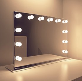 makeup mirror with lights around it